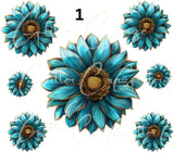 Turquoise and Sunflowers- Decal sheets- 7 design sheets