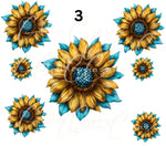 Turquoise and Sunflowers- Decal sheets- 7 design sheets