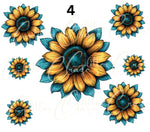 Turquoise and Sunflowers- Decal sheets- 7 design sheets