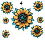 Turquoise and Sunflowers- Decal sheets- 7 design sheets