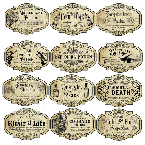 Potion Label Decals- 12x12 sheet 8 Sheet Designs