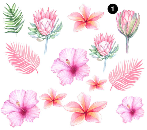 Tropical Flowers and Leaves UV DTF - 7 Designs