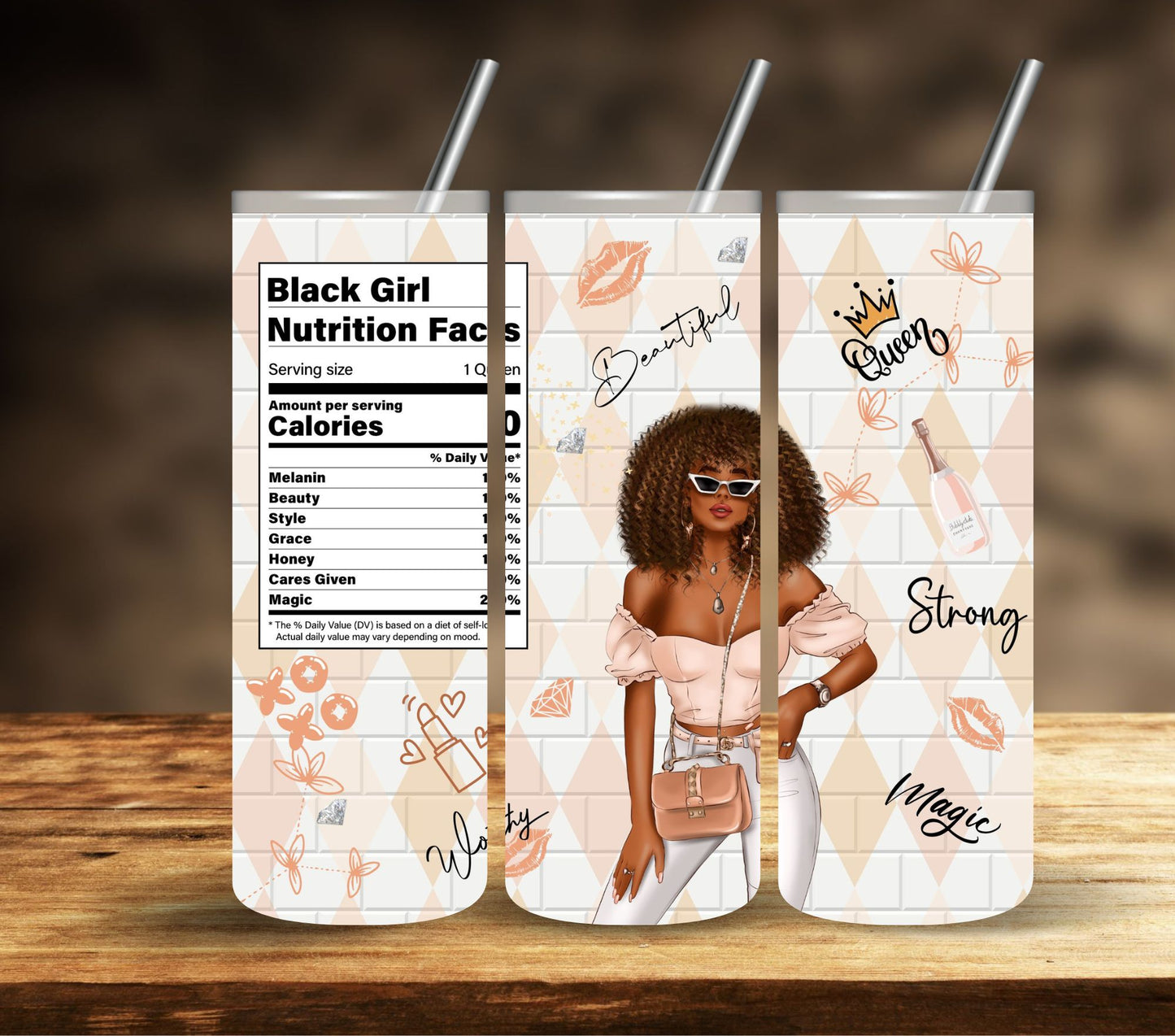Black Queen Nutrition Facts Vinyl Tumbler wrap- 4 Designs