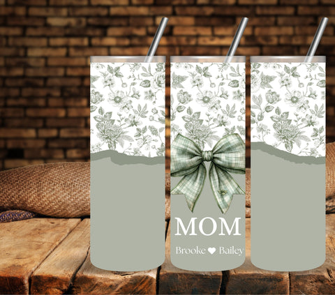 Mom Bow Floral Vinyl Tumbler wraps- 4 color options