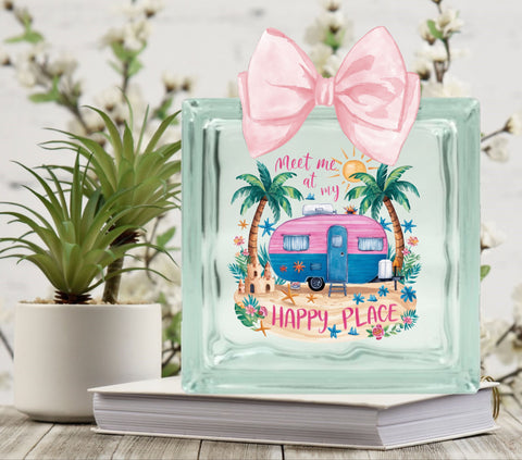 Meet me at my happy place Glass Block Decal