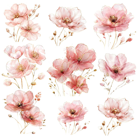 Blush Floral UV DTF Decal accent Sheet 10x10