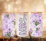 Bridal Party Purple flowers uv dtf 16oz libbey wrap