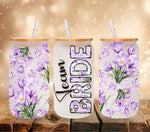 Bridal Party Purple flowers uv dtf 16oz libbey wrap