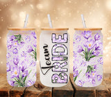 Bridal Party Purple flowers uv dtf 16oz libbey wrap