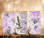 Bridal Party Purple flowers uv dtf 16oz libbey wrap