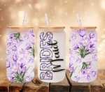 Bridal Party Purple flowers uv dtf 16oz libbey wrap