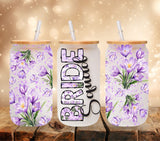 Bridal Party Purple flowers uv dtf 16oz libbey wrap