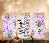 Bridal Party Purple flowers uv dtf 16oz libbey wrap