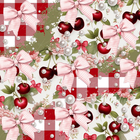 Cherries Bows and Pearls 12x12 sheet Adhesive vinyl