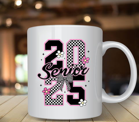 Senior pink and black check UV DTF Decals