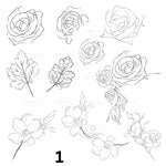 Floral outline UV DTF Decal accent Sheet 10x10 2 Designs