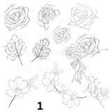 Floral outline UV DTF Decal accent Sheet 10x10 2 Designs