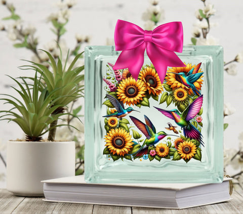 Hummingbirds and sunflowers Glass Block Decal