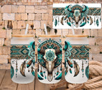 Boho teal Bull skull uv dtf 16oz libbey wraps