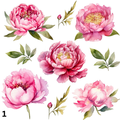 Peonies UV DTF Decal sheet- 2 Designs available 10x10 sheets