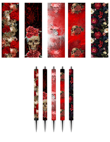 Gothic Skull and Flowers UV DTF Stainless Pen Wraps