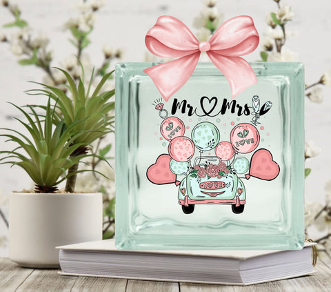 Retro Wedding Love  Glass Block Decal