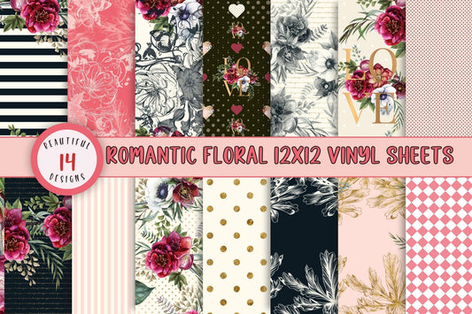 Romantic Floral Collection 12x12 vinyl sheets- 14 Design Options