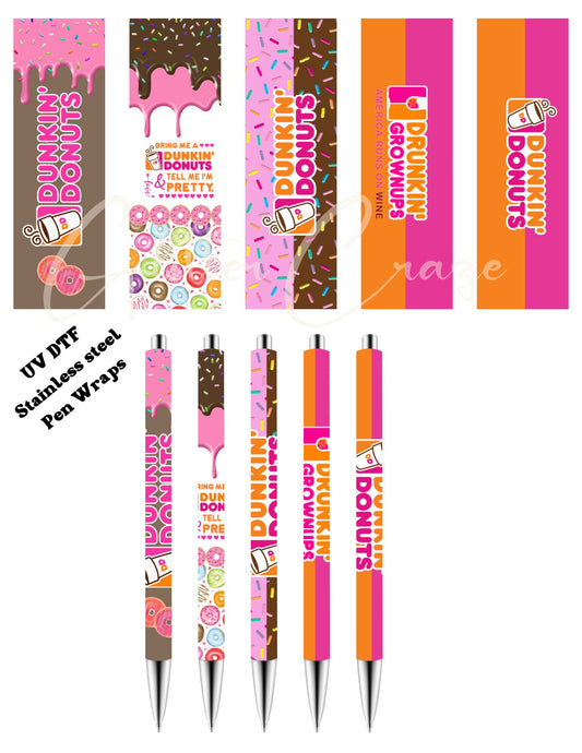 Dunkin Stainless UV DTF Pen Wraps- set of 5