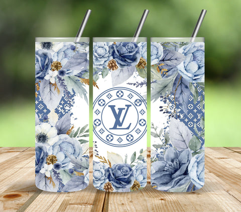 Designer Floral Blue Vinyl tumbler wraps