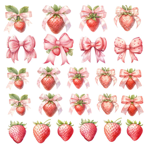 Strawberries and Bows Decal Sheet  UV DTF Decal accent Sheet 10x10