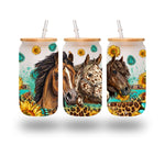 Sunflower Horses 16oz Libbey UV DTF