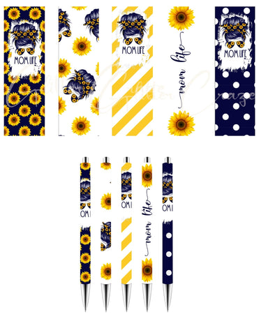 Sunflower Mom Life Stainless UV DTF Pen Wraps- Set of 5