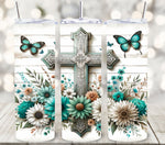 Teal Flower Cross Adhesive Vinyl Wrap