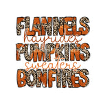 Flannel, Hayrides, Pumpkins, Sweaters and Bonfire UV DTF Decal