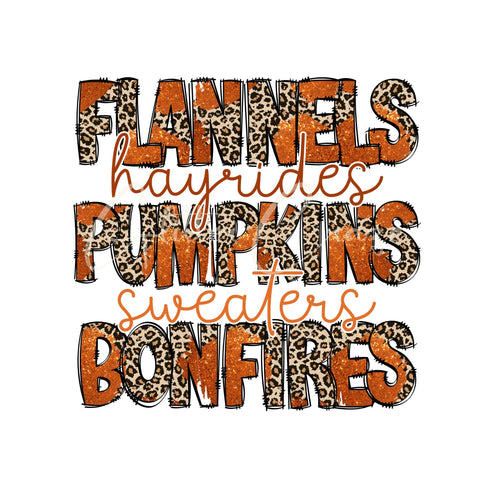 Flannel, Hayrides, Pumpkins, Sweaters and Bonfire UV DTF Decal