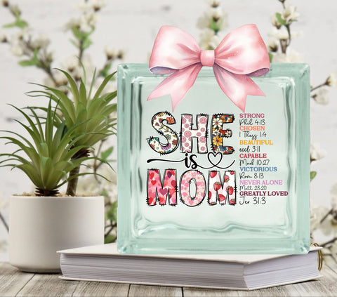 She is Mom Glass Block Decal