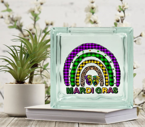 Mardis Gras Rainbow UV DTF Decal for Glass Blocks