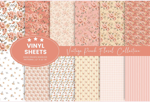 Vintage Peach Floral Collection- 12x12 vinyl sheets- 12 Designs available