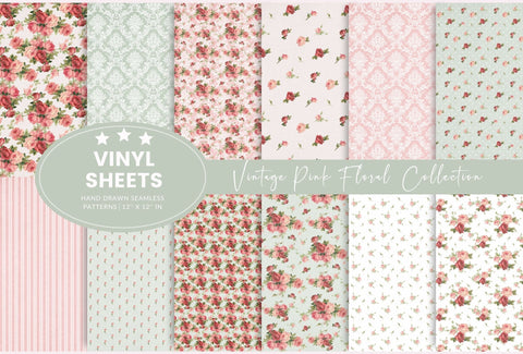 Vintage Pink Floral Collection- 12x12 vinyl sheets- 12 Designs