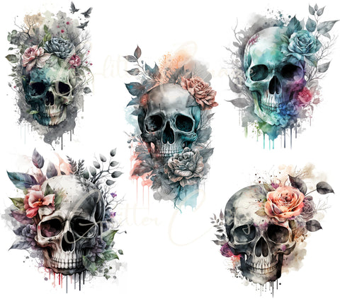 Watercolor Skull UV DTF Decal Sheet