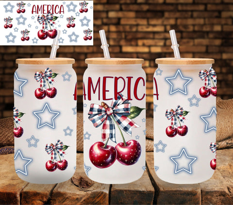 America Cherry Bow UV DTF Libbey wrap