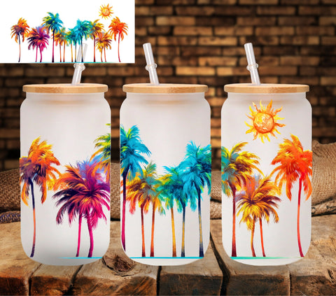 Neon Palms UV DTF Libbey wrap