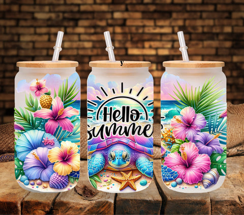 Hello Summer Sea Turtle UV DTF Libbey wrap
