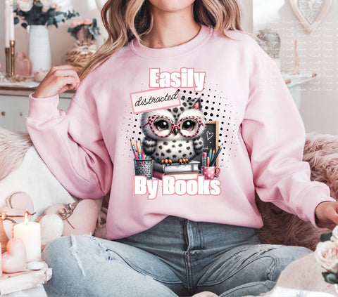 Easily distracted by books owl DTF Transfers