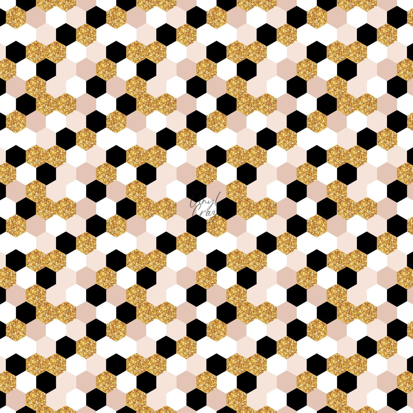 Black, Gold, Pink And White Hexagons - Adhesive Vinyl