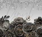 Black and Silver Drip Roses 20 or 30 oz Skinny Adhesive Vinyl Wrap