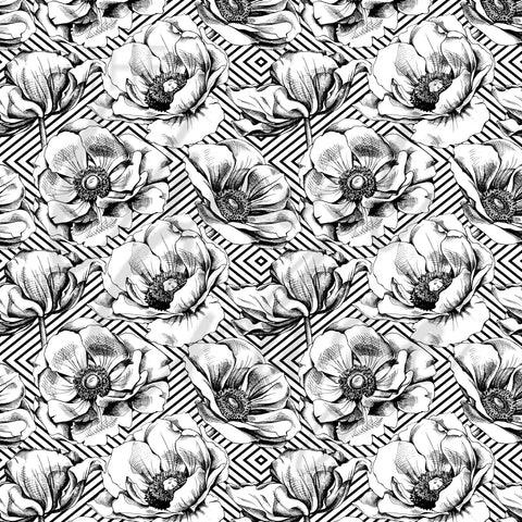 Black and White Striped Florals Adhesive Vinyl