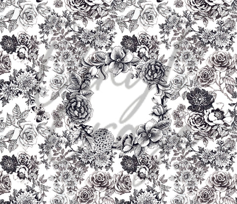 Black and White Fancy Floral 20 oz Skinny Adhesive Vinyl Wrap