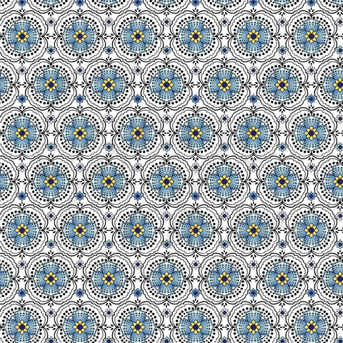 Blue Floral Mosaic Adhesive Vinyl