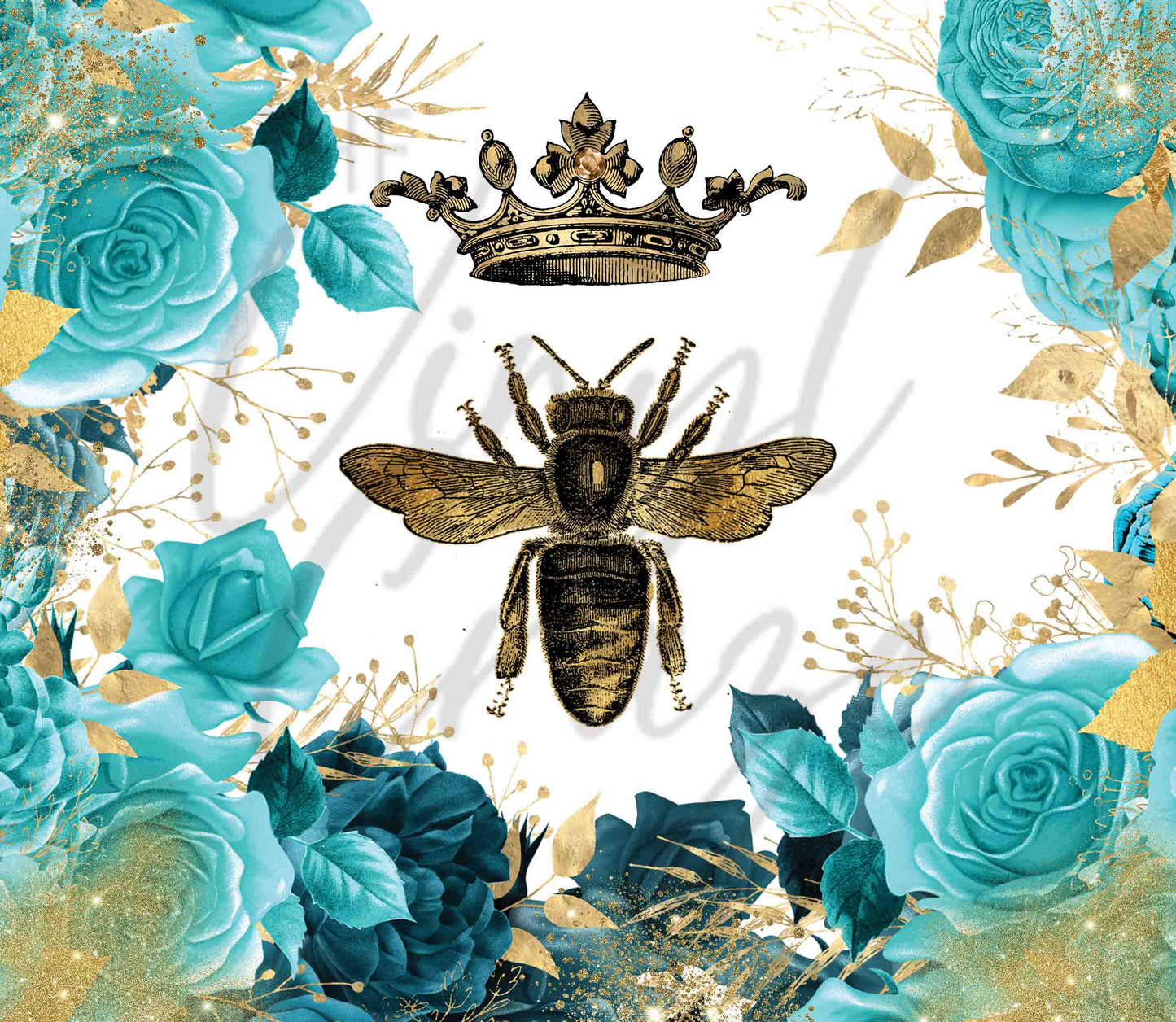 Blue and Gold Queen Bee Adhesive Vinyl Wrap
